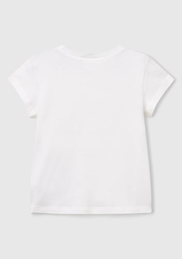  Kız Çocuk Beyaz Önü Baskılı Bisiklet Yaka T-Shirt