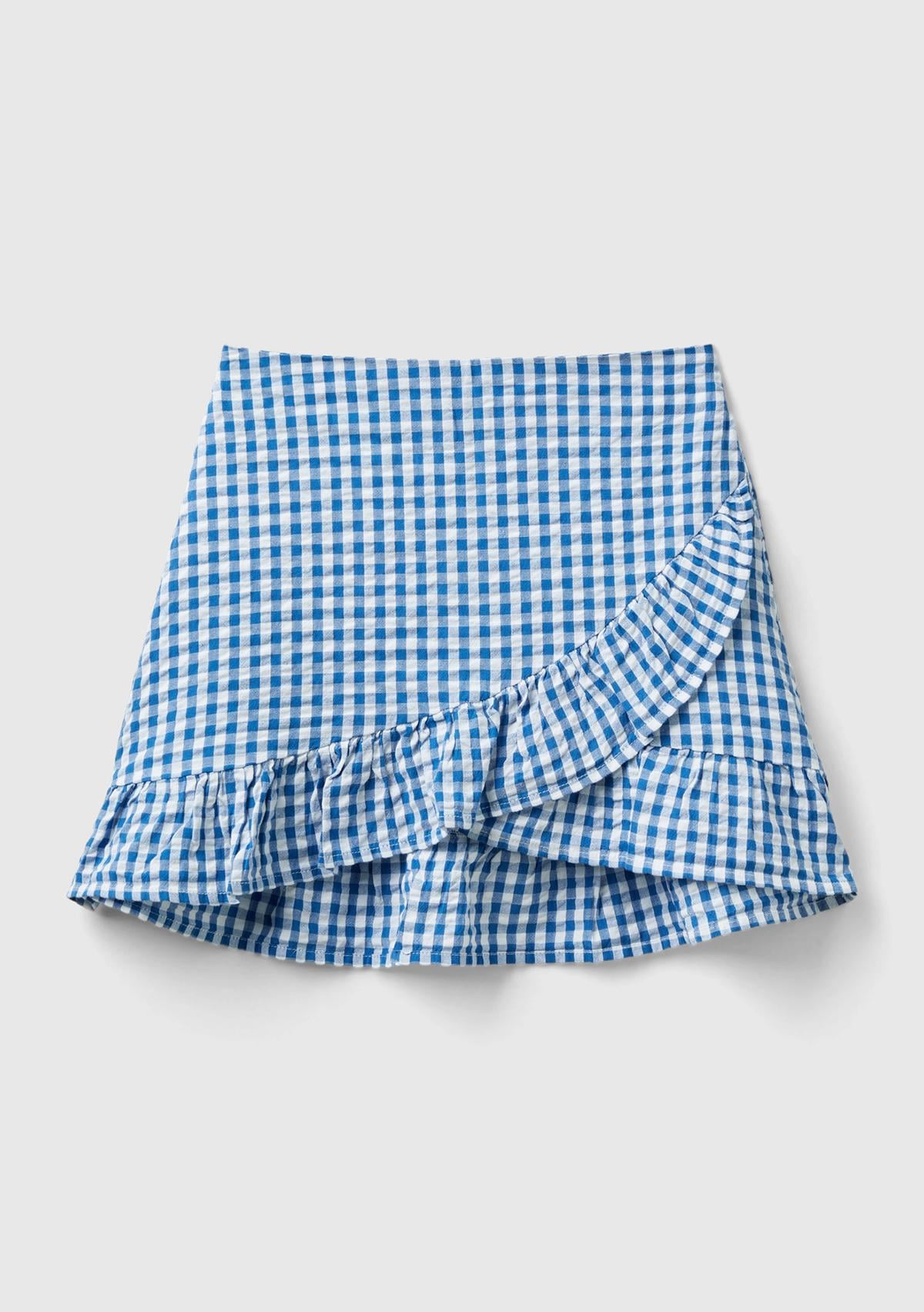  Kız Çocuk Mavi-Beyaz Tamamı Desenli Arkası Elastik Bantlı Anvelop Etek