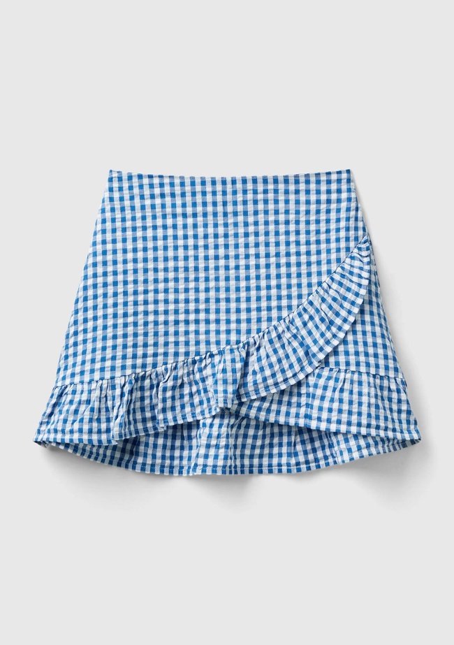  Kız Çocuk Mavi-Beyaz Tamamı Desenli Arkası Elastik Bantlı Anvelop Etek