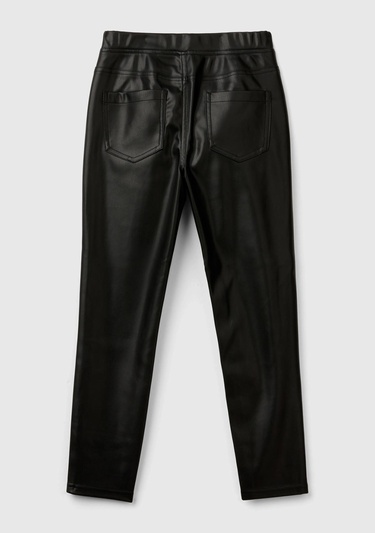  Kız Çocuk Siyah Önü Yalancı Arkası Yama Cepli Streç Suni Deri Pantolon