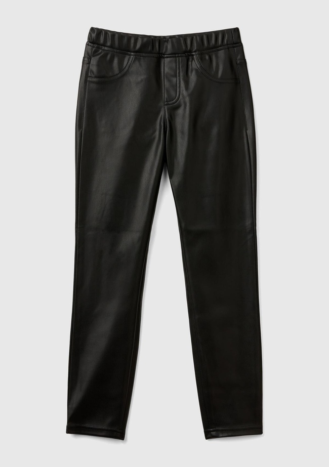  Kız Çocuk Siyah Önü Yalancı Arkası Yama Cepli Streç Suni Deri Pantolon