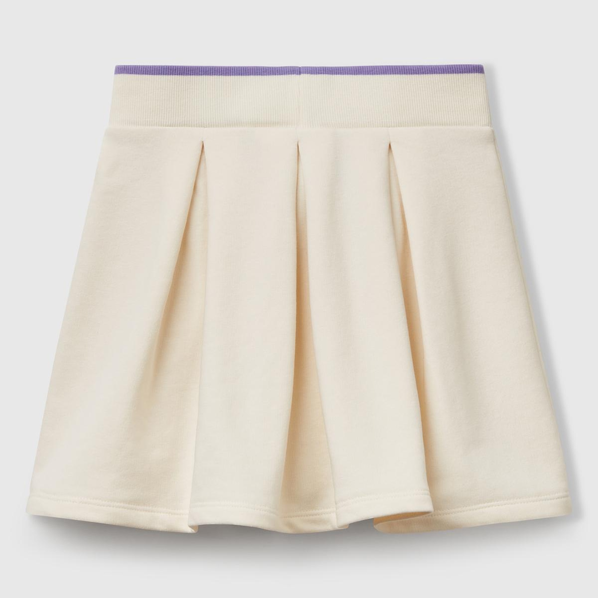 Kız Çocuk Ekru Logo Etiketli Pileli Bel Bantlı Etek