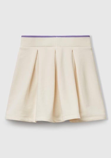  Kız Çocuk Ekru Logo Etiketli Pileli Bel Bantlı Etek