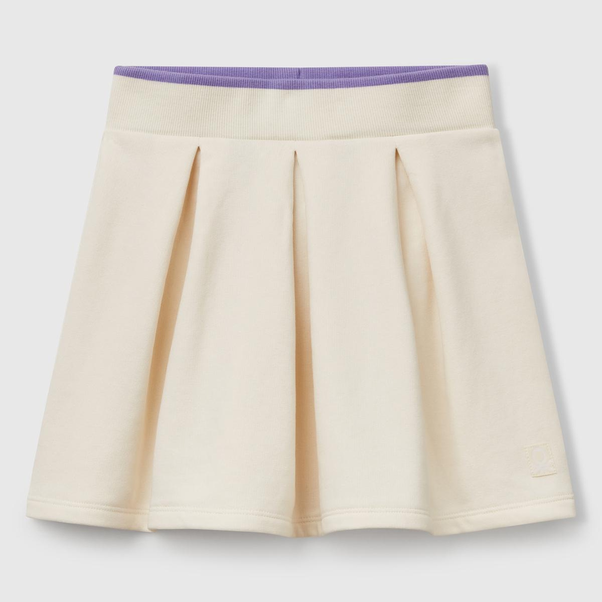 Kız Çocuk Ekru Logo Etiketli Pileli Bel Bantlı Etek