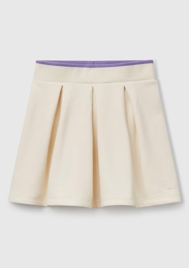  Kız Çocuk Ekru Logo Etiketli Pileli Bel Bantlı Etek