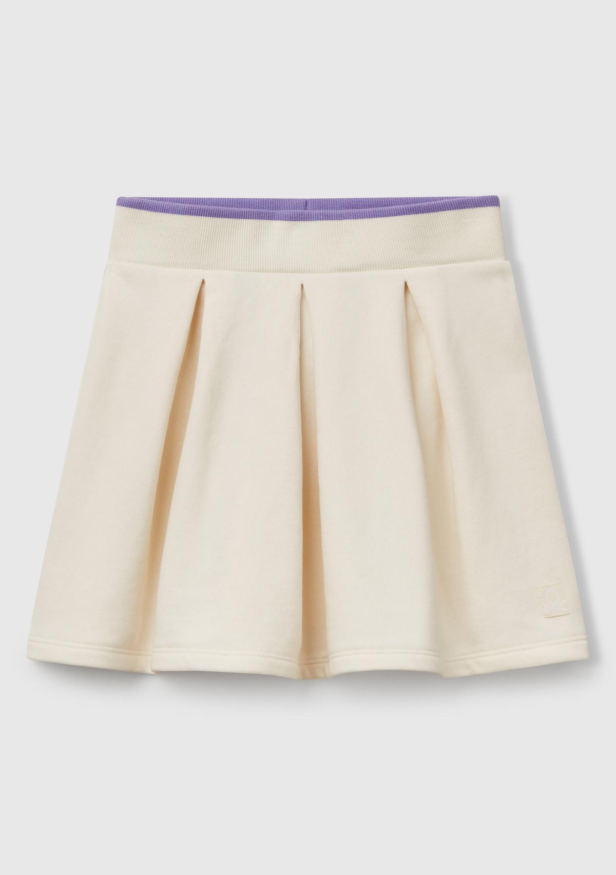  Kız Çocuk Ekru Logo Etiketli Pileli Bel Bantlı Etek