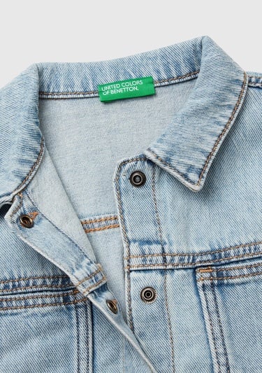  Kız Çocuk Açık Denim Manşetli Denim Ceket