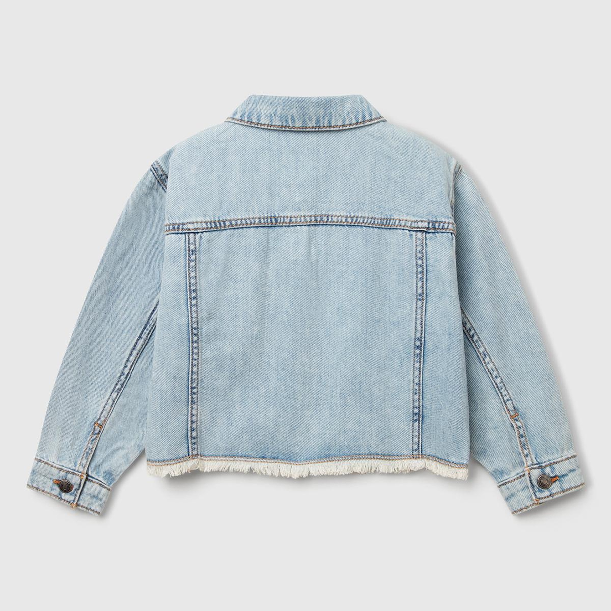 Kız Çocuk Açık Denim Manşetli Denim Ceket