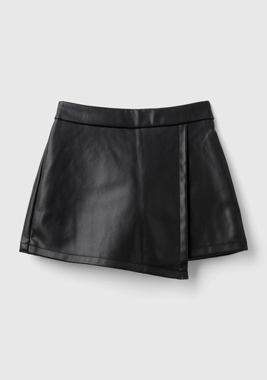  Kız Çocuk Siyah Arkası Elastik Belli Önü Parçalı Şort Etek