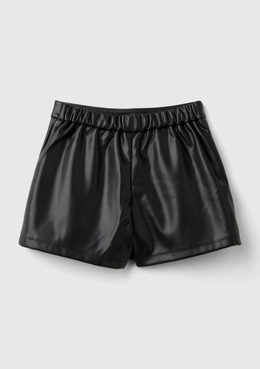  Kız Çocuk Siyah Arkası Elastik Belli Önü Parçalı Şort Etek