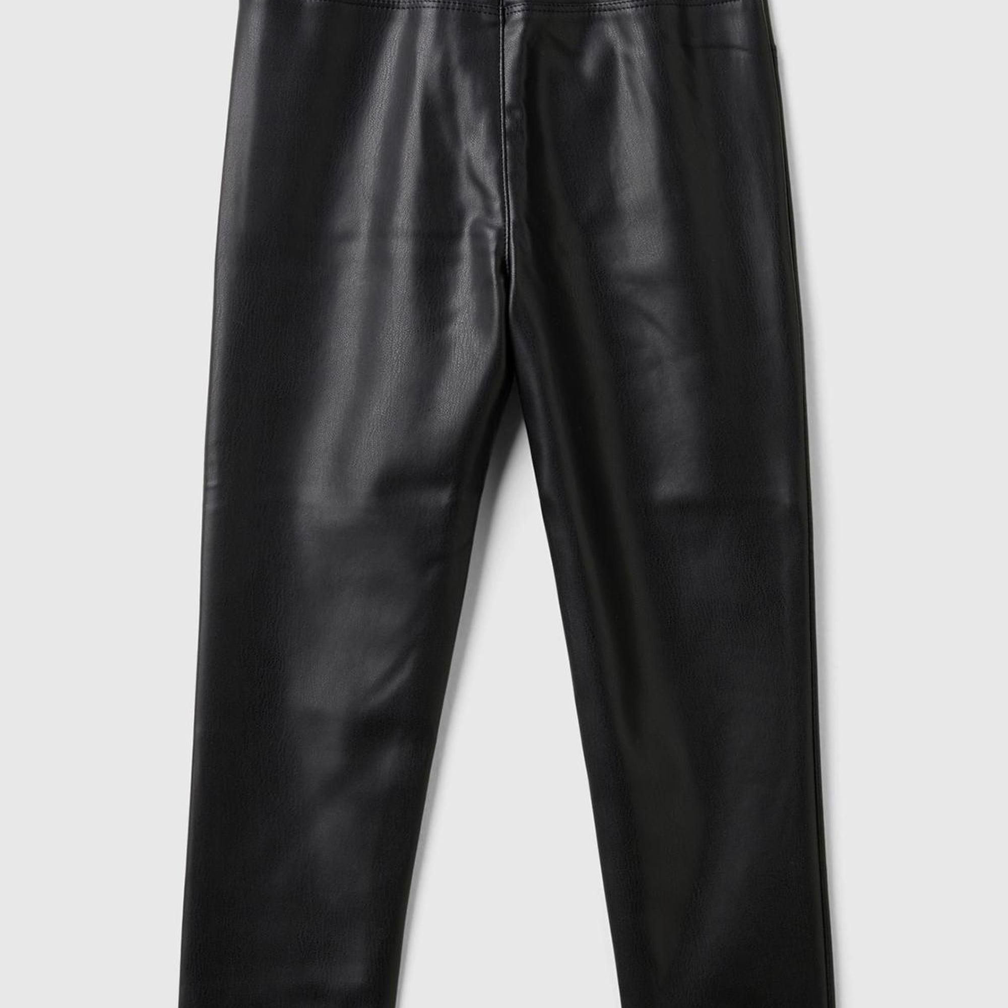 Kız Çocuk Siyah Beli Lastikli Dar Kesim Suni Deri Pantolon