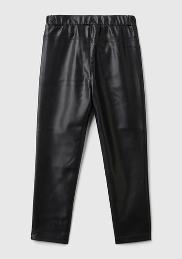  Kız Çocuk Siyah Beli Lastikli Dar Kesim Suni Deri Pantolon