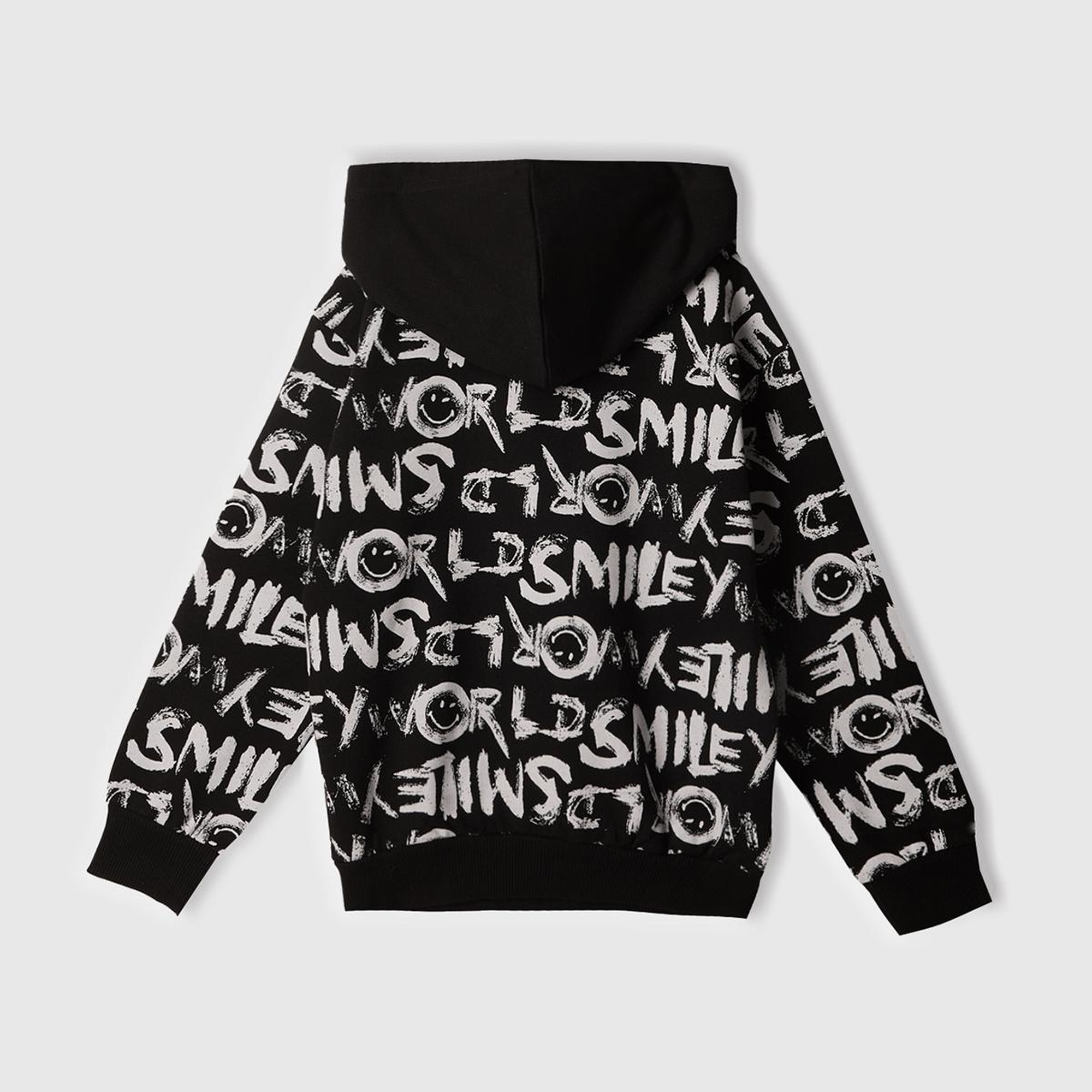 Erkek Çocuk Siyah Tamamı Baskılı Kapüşonlu  Sweatshirt