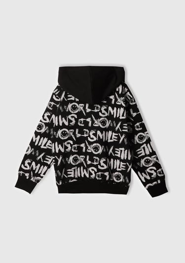  Erkek Çocuk Siyah Tamamı Baskılı Kapüşonlu  Sweatshirt