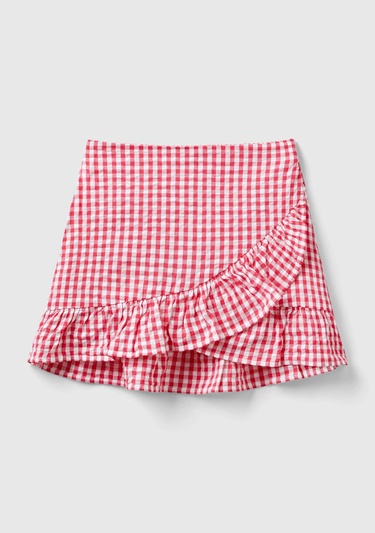  Kız Çocuk Kırmızı Tamamı Desenli Arkası Elastik Bantlı Anvelop Etek