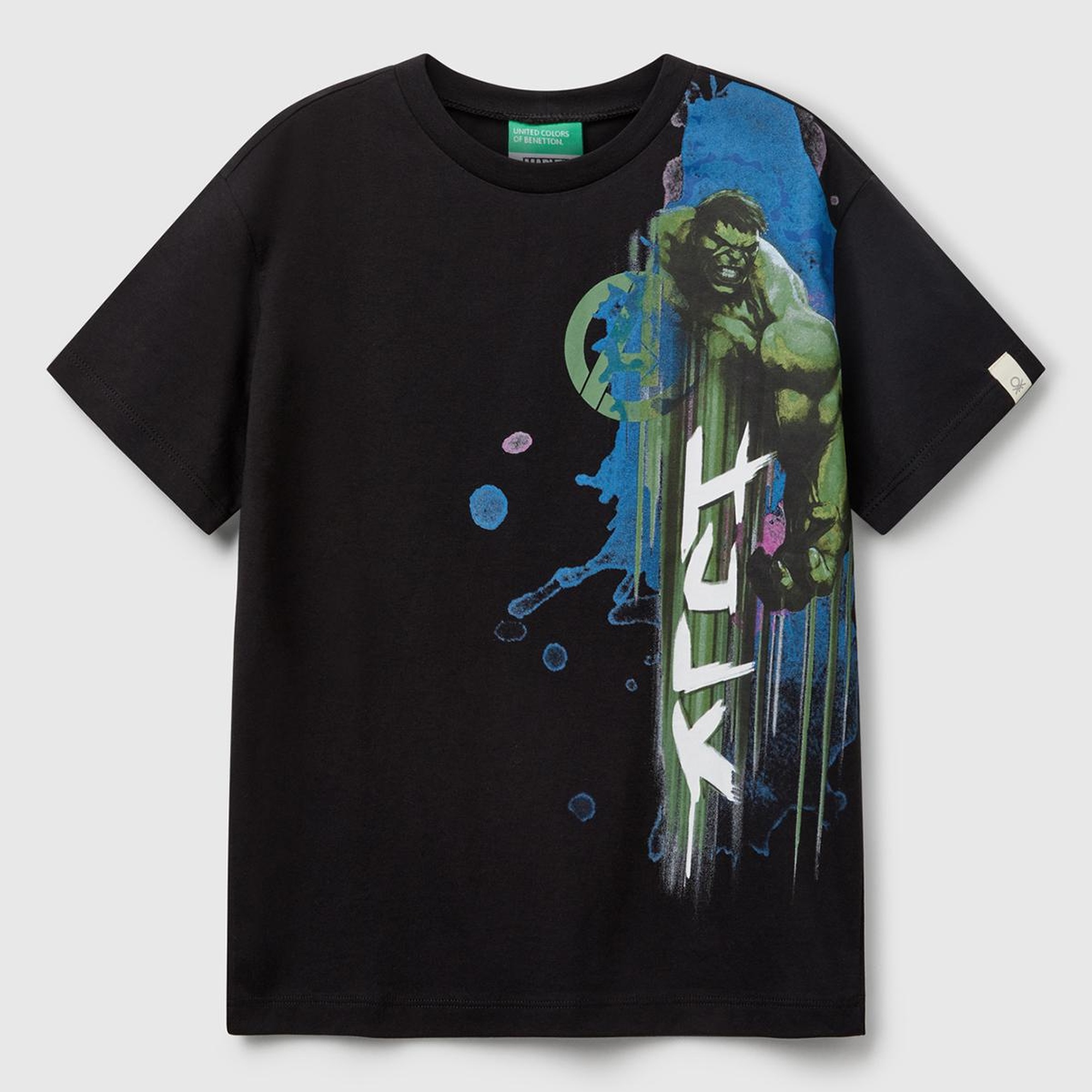 Erkek Çocuk Siyah Marvel Kahraman Baskılı Logo Etiketli T-Shirt