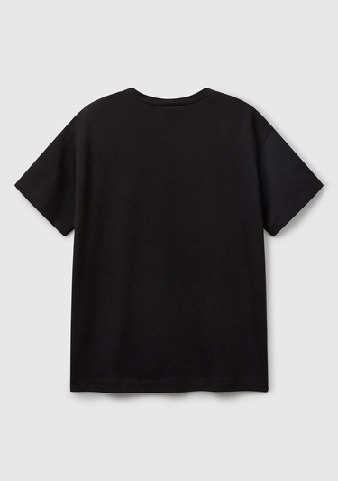  Erkek Çocuk Siyah Marvel Kahraman Baskılı Logo Etiketli T-Shirt