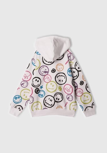  Erkek Çocuk Beyaz Tamamı Baskılı Kapüşonlu  Sweatshirt