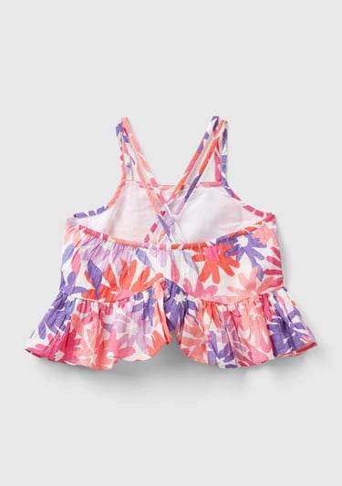  Kız Çocuk Pembe Mix Tamamı Çiçek Baskılı Arkası Çapraz Detaylı Fırfırlı Bluz