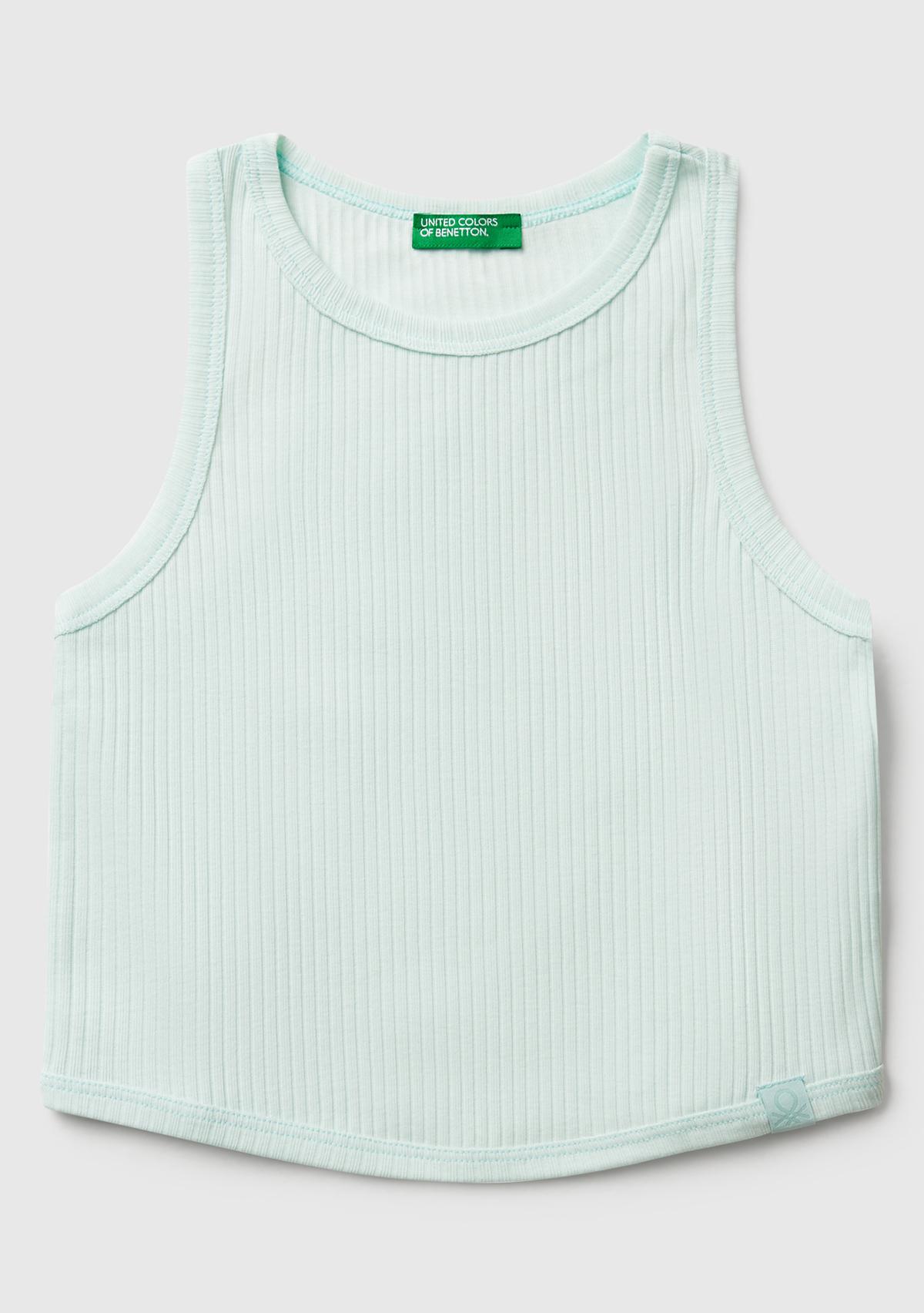  Kız Çocuk Su Yeşili Fitilli Crop Atlet