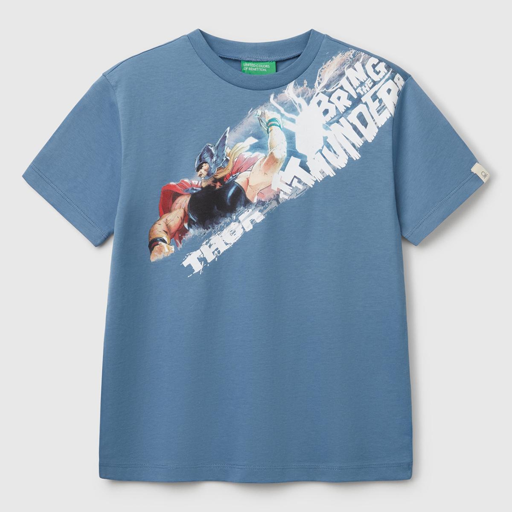 Erkek Çocuk Havacı Mavi Marvel Kahraman Baskılı Logo Etiketli T-Shirt