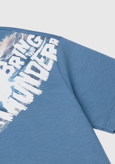  Erkek Çocuk Havacı Mavi Marvel Kahraman Baskılı Logo Etiketli T-Shirt