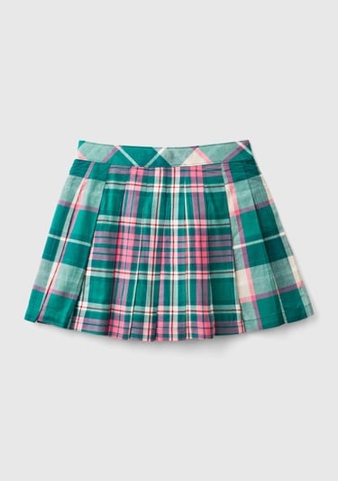  Kız Çocuk Yeşil Mix Tamamı Desenli Toka Detaylı Pileli Anvelop Etek