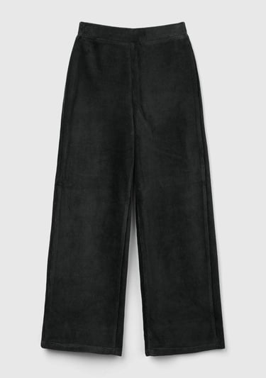  Kız Çocuk Siyah Arkası Logo İşlemeli Düz Palazzo Pantolon