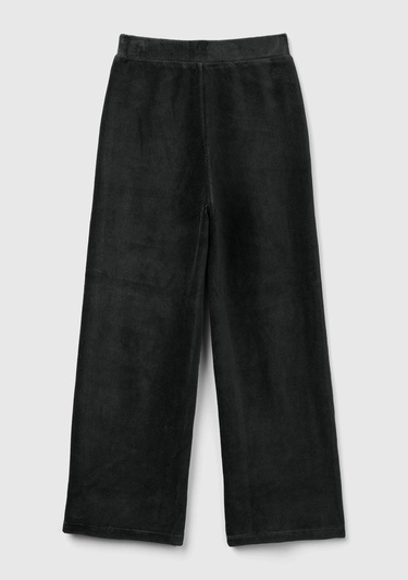  Kız Çocuk Siyah Arkası Logo İşlemeli Düz Palazzo Pantolon