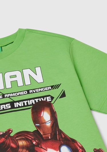  Erkek Çocuk Fıstık Yeşili Marvel Kahraman Baskılı Logo Etiketli T-Shirt