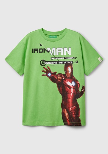  Erkek Çocuk Fıstık Yeşili Marvel Kahraman Baskılı Logo Etiketli T-Shirt