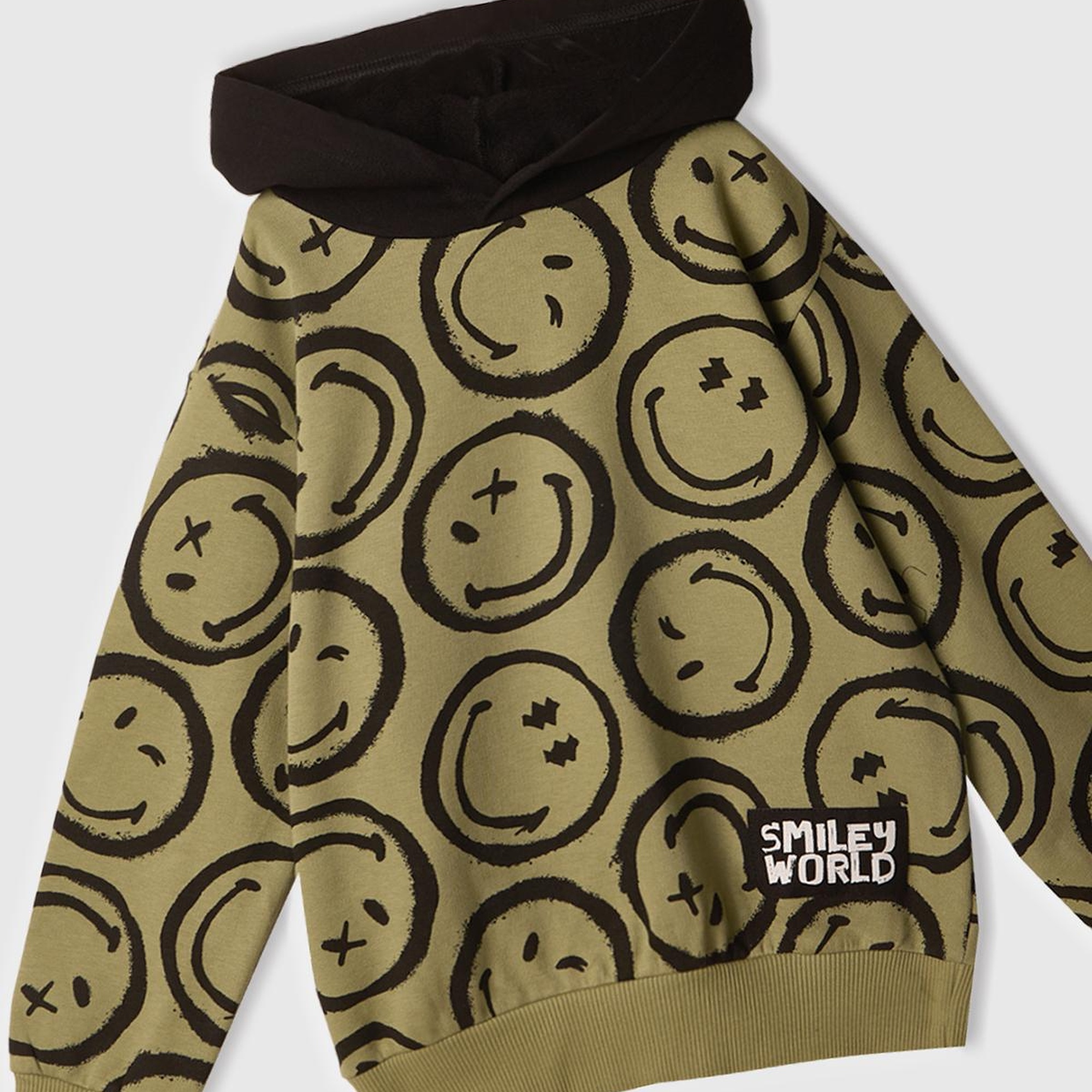 Erkek Çocuk Haki Tamamı Baskılı Kapüşonlu  Sweatshirt