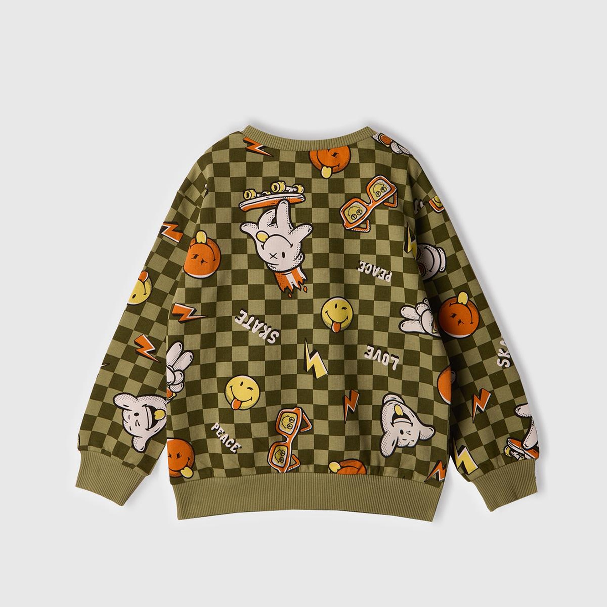 Erkek Çocuk Haki Tamamı Baskılı Logo Etiketli Bisiklet Yaka Sweatshirt