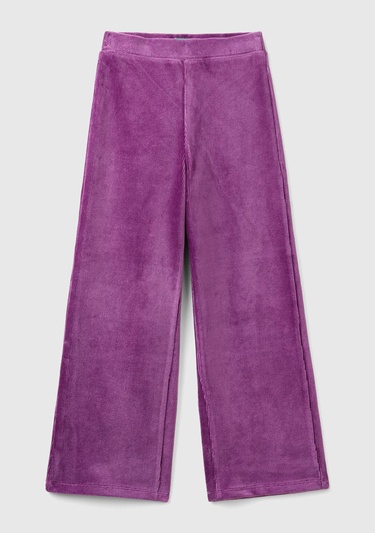  Kız Çocuk Mor Arkası Logo İşlemeli Düz Palazzo Pantolon