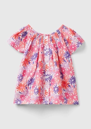  Kız Çocuk Pembe Mix Tamamı Çiçek Baskılı Arkası Düğmeli Bisiklet Yaka Bluz