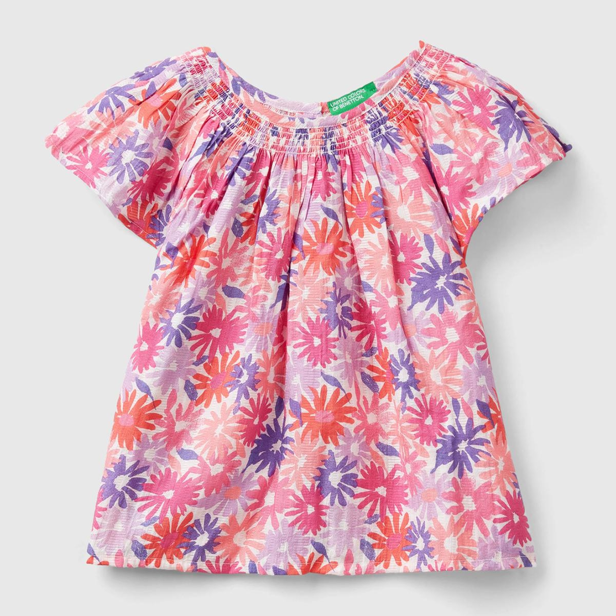 Kız Çocuk Pembe Mix Tamamı Çiçek Baskılı Arkası Düğmeli Bisiklet Yaka Bluz