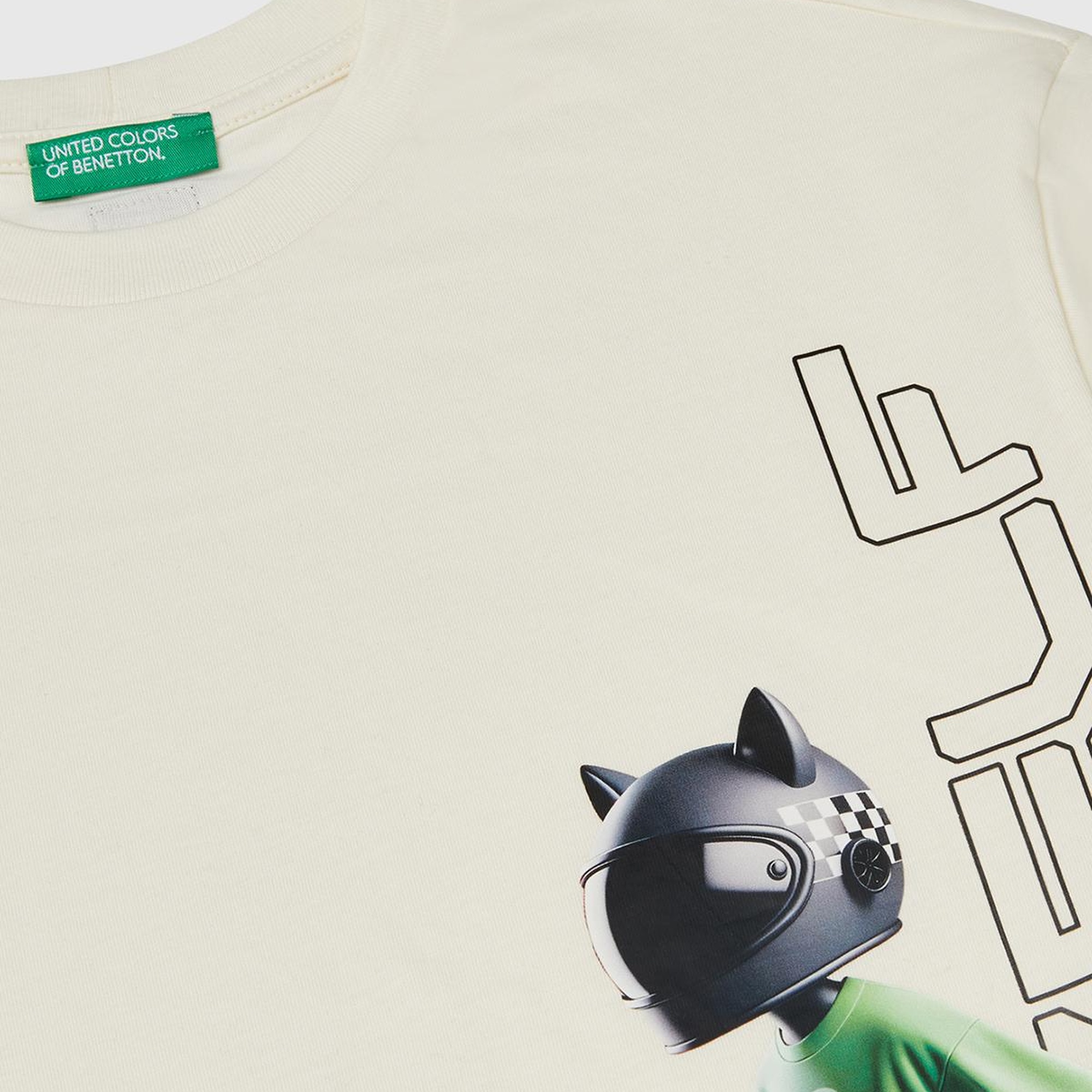 Erkek Çocuk Ekru Baskılı Arkası Logo Etiketli T-Shirt