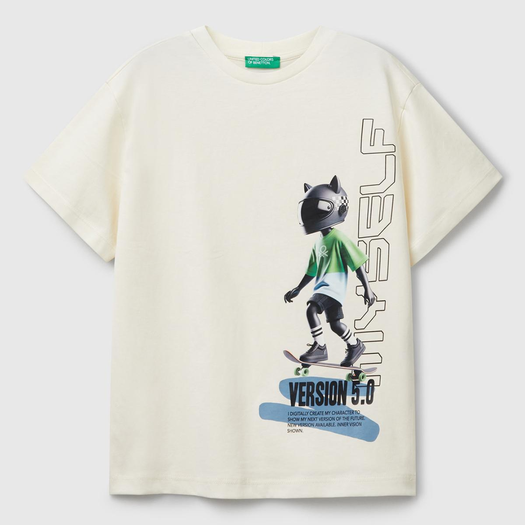 Erkek Çocuk Ekru Baskılı Arkası Logo Etiketli T-Shirt