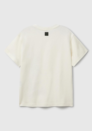  Erkek Çocuk Ekru Baskılı Arkası Logo Etiketli T-Shirt