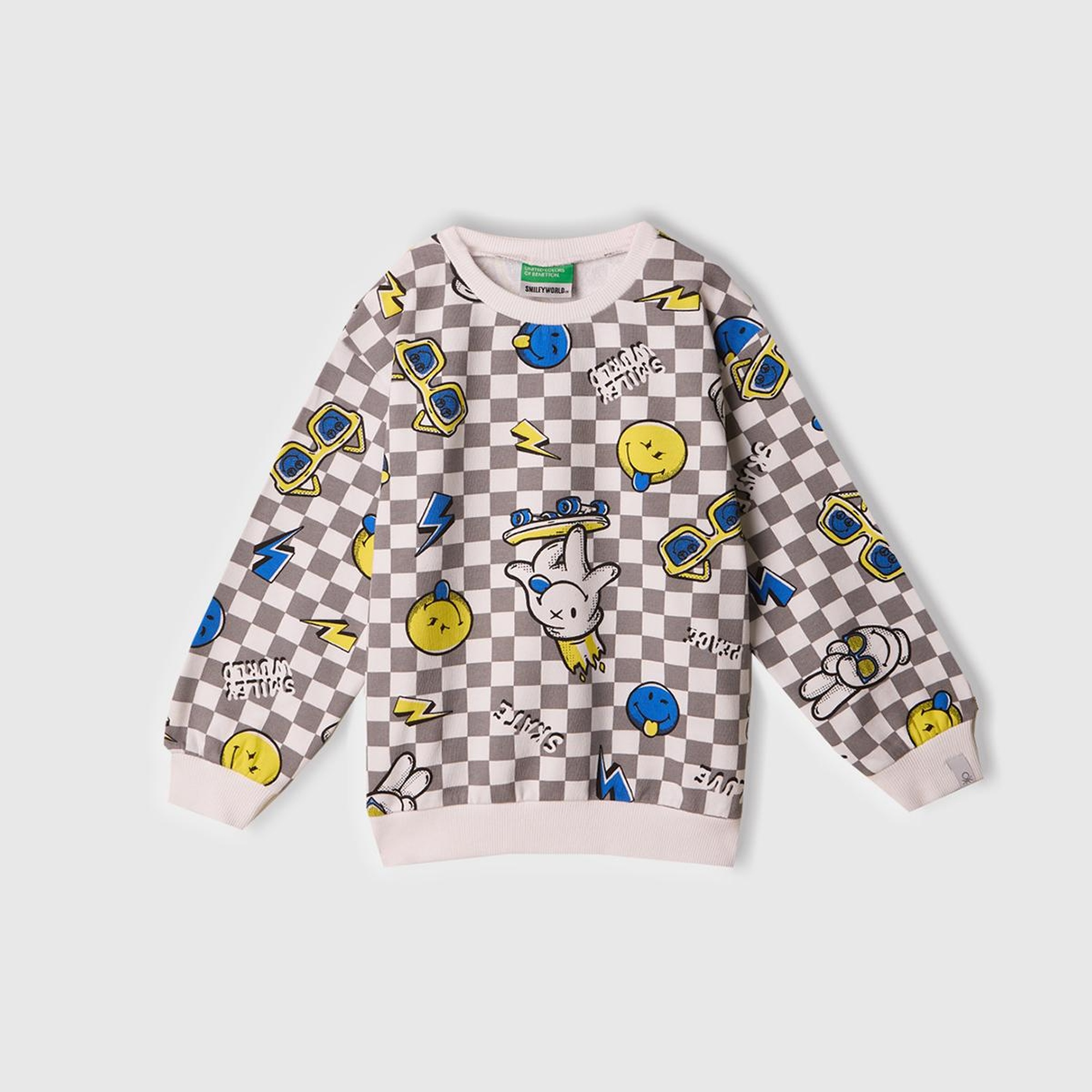 Erkek Çocuk Beyaz Tamamı Baskılı Logo Etiketli Bisiklet Yaka Sweatshirt