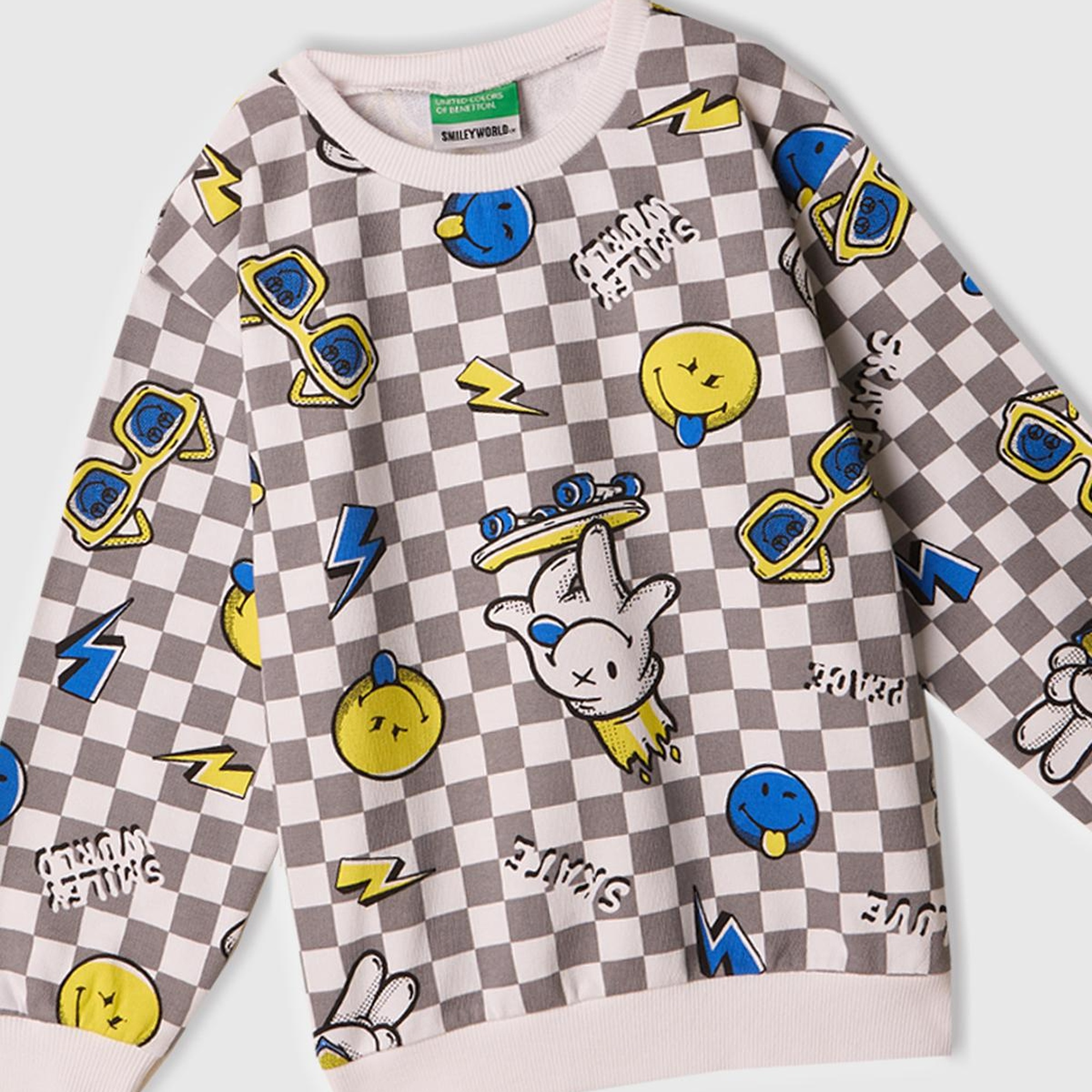 Erkek Çocuk Beyaz Tamamı Baskılı Logo Etiketli Bisiklet Yaka Sweatshirt