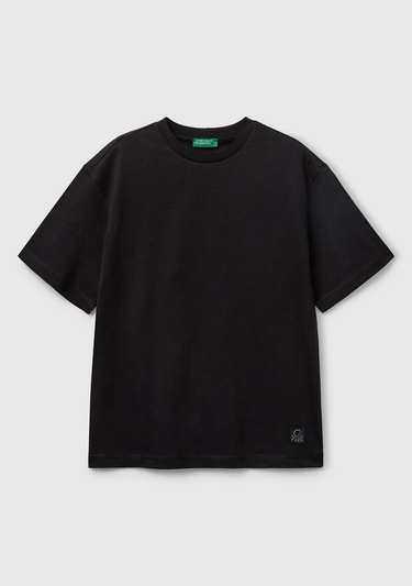  Erkek Çocuk Siyah Baskılı Arkası Logo Etiketli T-Shirt