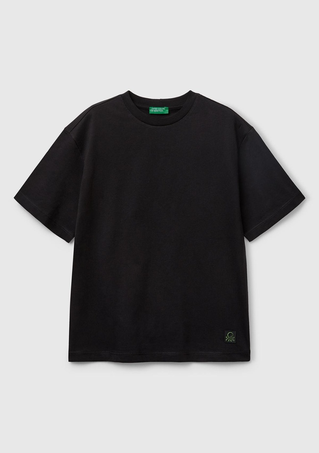  Erkek Çocuk Siyah Baskılı Arkası Logo Etiketli T-Shirt