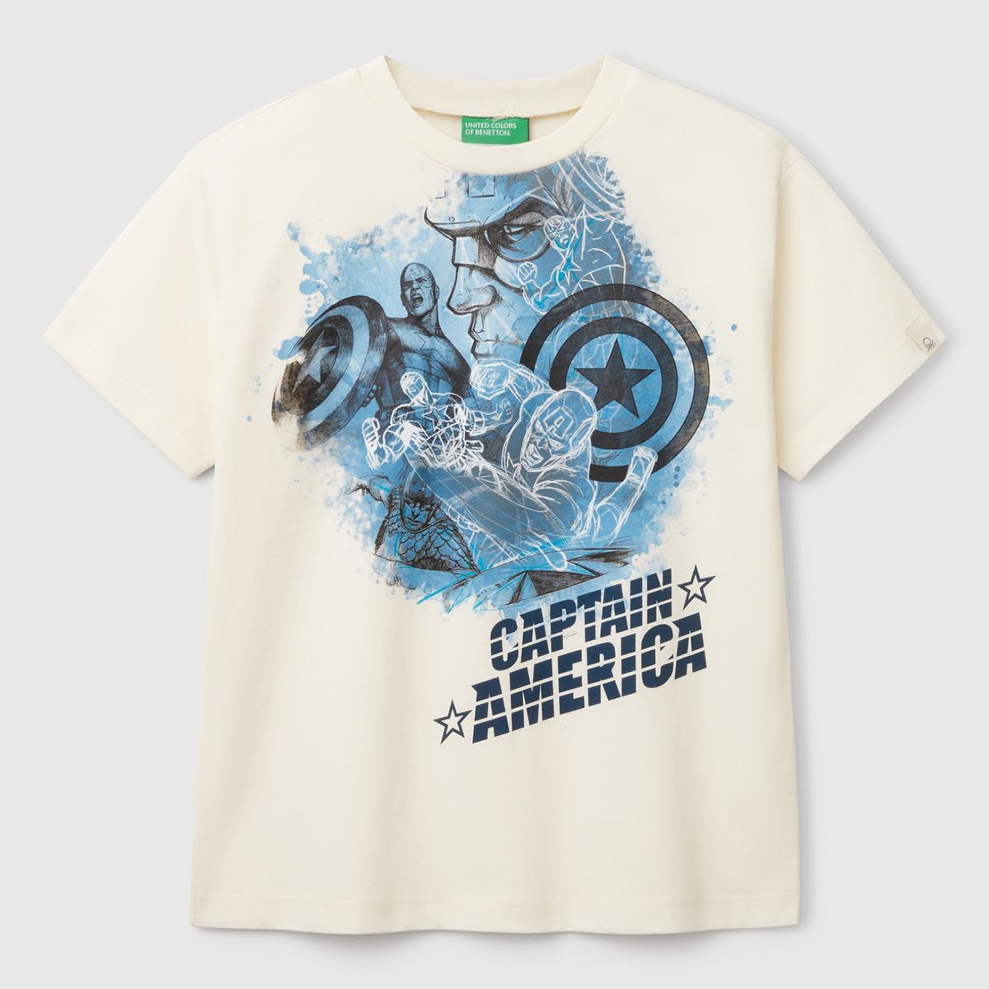 Erkek Çocuk Ekru Marvel Kahraman Baskılı Logo Etiketli T-Shirt