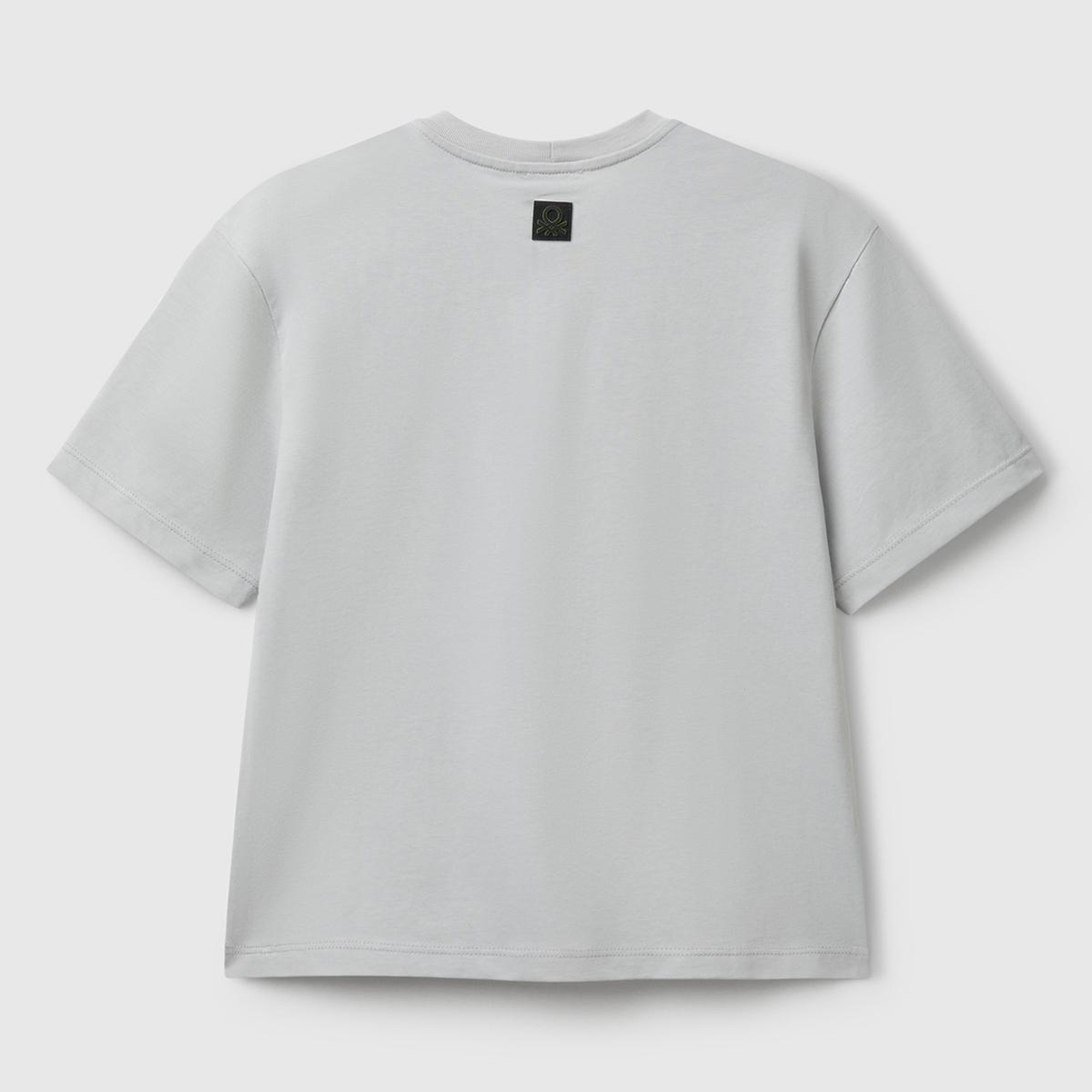 Erkek Çocuk Gri Melanj Baskılı Arkası Logo Etiketli T-Shirt