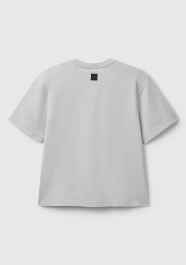  Erkek Çocuk Gri Melanj Baskılı Arkası Logo Etiketli T-Shirt