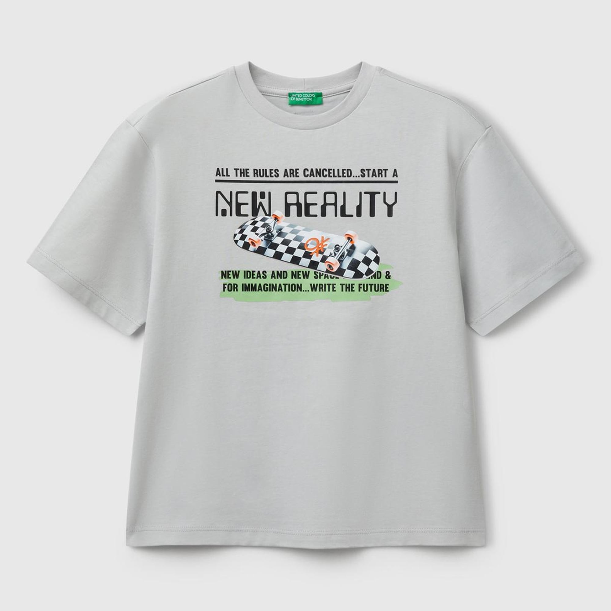 Erkek Çocuk Gri Melanj Baskılı Arkası Logo Etiketli T-Shirt