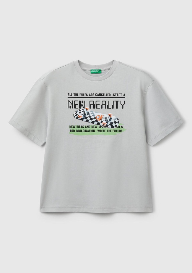  Erkek Çocuk Gri Melanj Baskılı Arkası Logo Etiketli T-Shirt