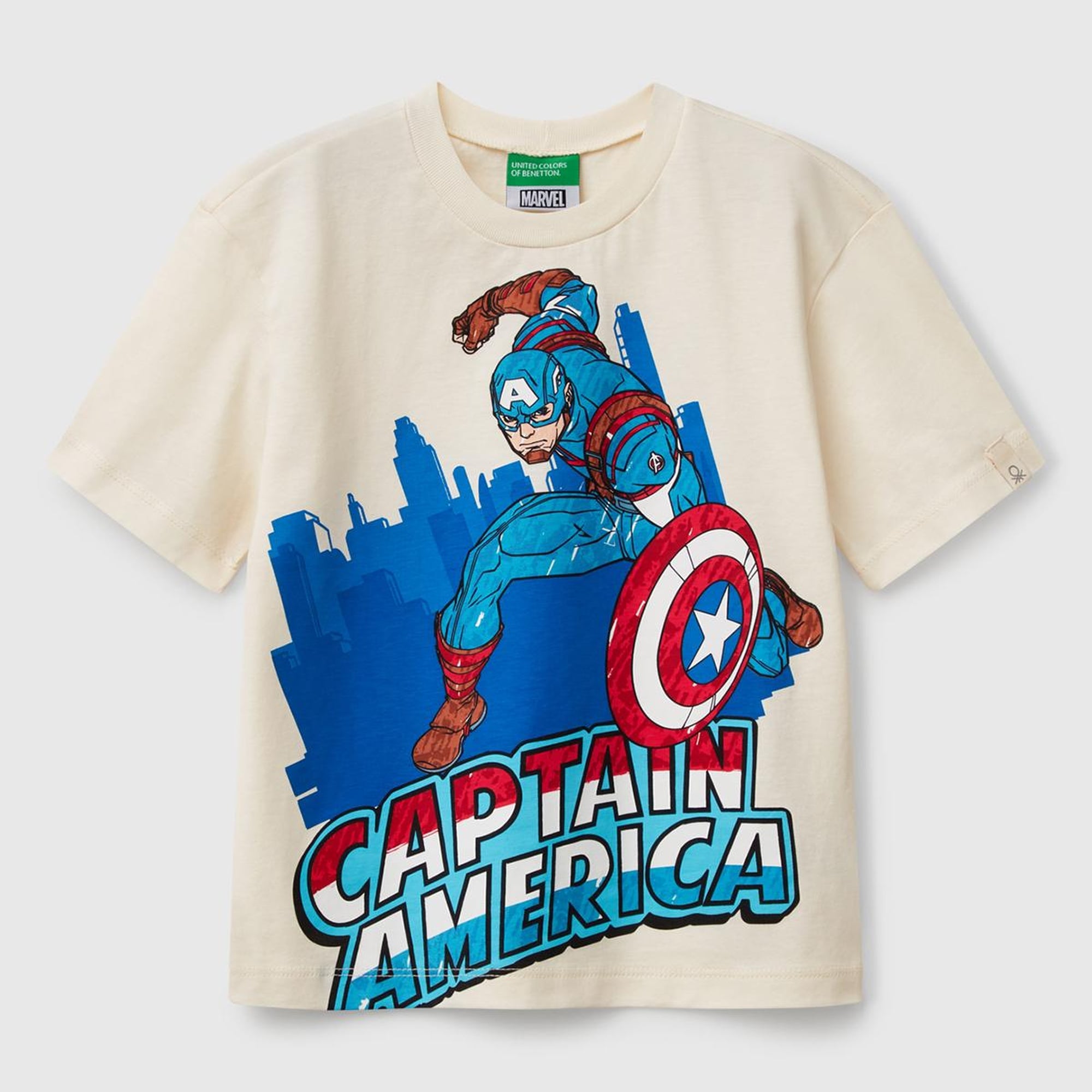 Erkek Çocuk Ekru Marvel Kahraman Baskılı Logo Etiketli T-Shirt