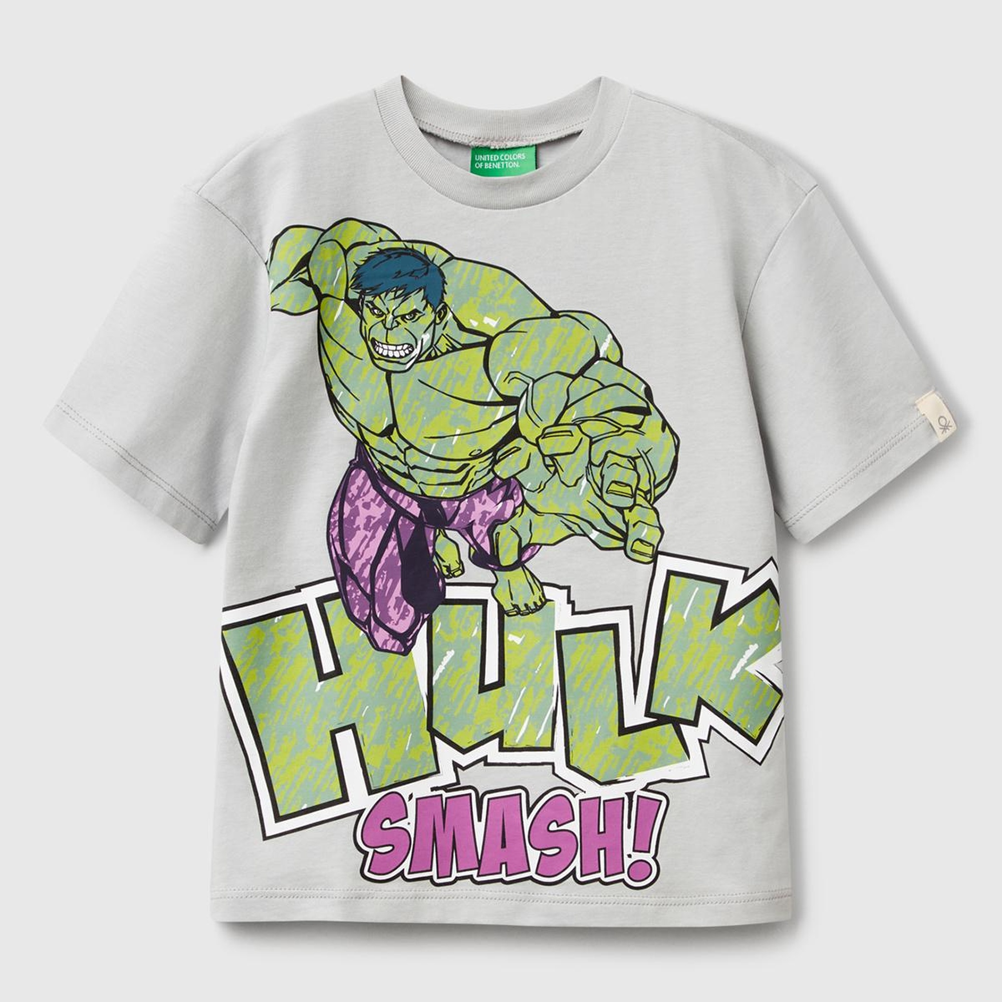 Erkek Çocuk Gri Melanj Marvel Kahraman Baskılı Logo Etiketli T-Shirt